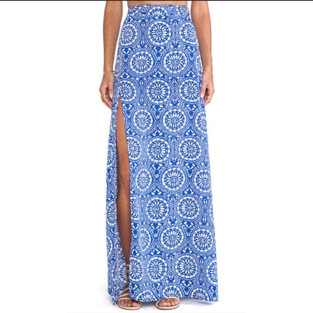 Blogger Favorite Show Me Your MuMu High Waist Leg Slit Maxi Skirt Mykonos Blue